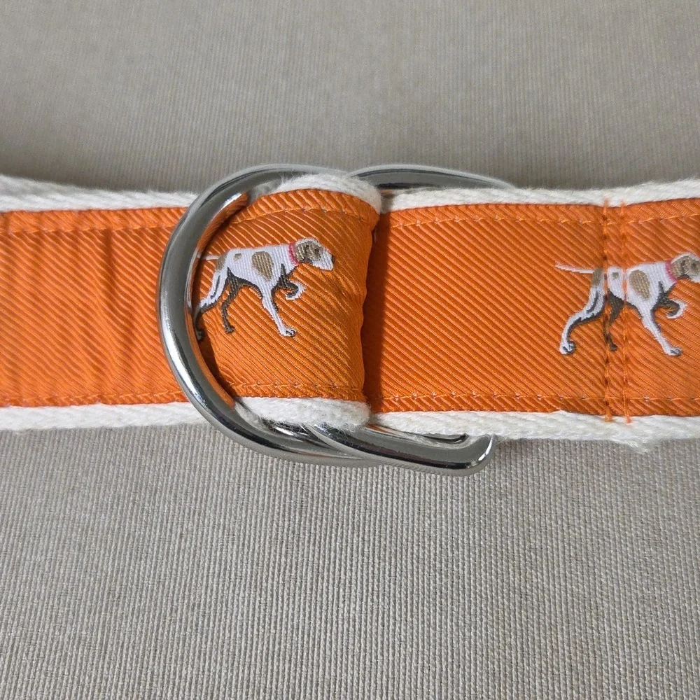 J. Crew Orange and Cream Belt with Silver D-Ring Smalll/Med Dog Theme - Picture 5 of 5